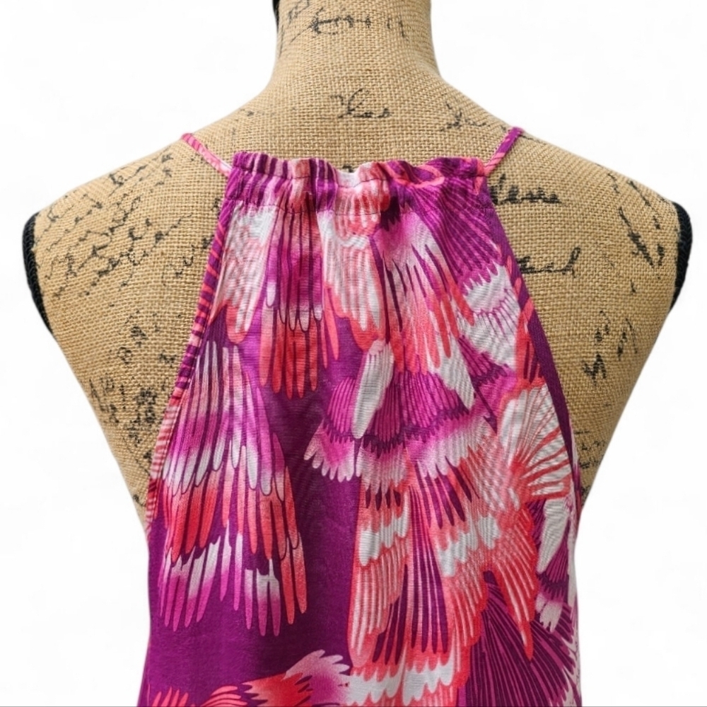 Free People Vibrant Pink and Purple High Low Dress In Peacock Print, Size S - Picture 5 of 7